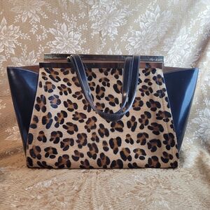 Alberta Di Canio Leopard Print and Black Leather Tote Bag
